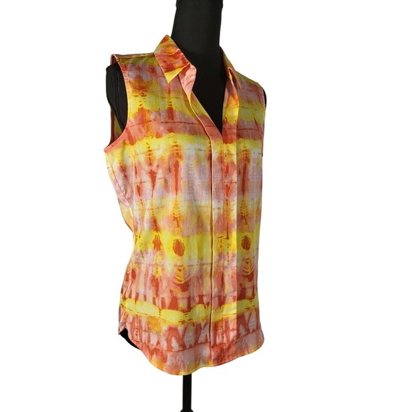 Calvin Klein Women's Orange and Yellow Sleeveless Button-Down Top Size S - Picture 3 of 8